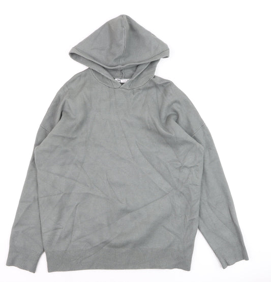 Zara Men Grey Hooded Pullover Knit Jumper Size M