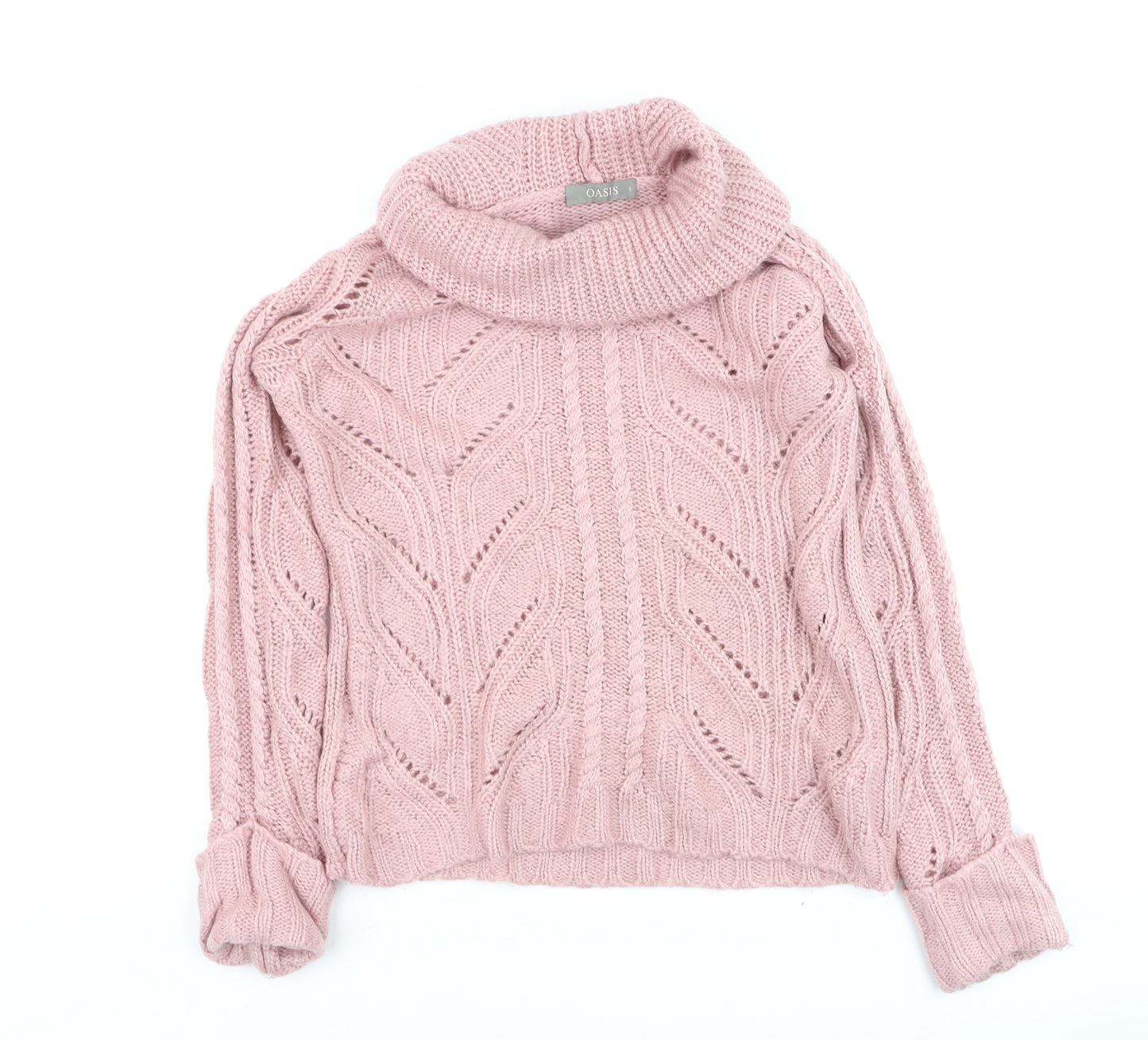 Oasis Women’s Pink Cable-Knit Roll Neck Jumper Size S