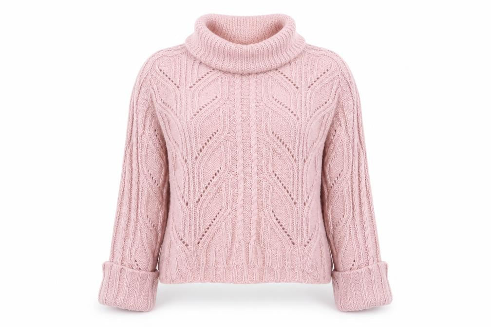 Oasis Women’s Pink Cable-Knit Roll Neck Jumper Size S