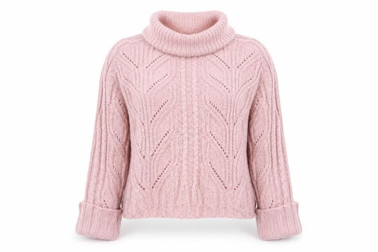 Oasis Women’s Pink Cable-Knit Roll Neck Jumper Size S