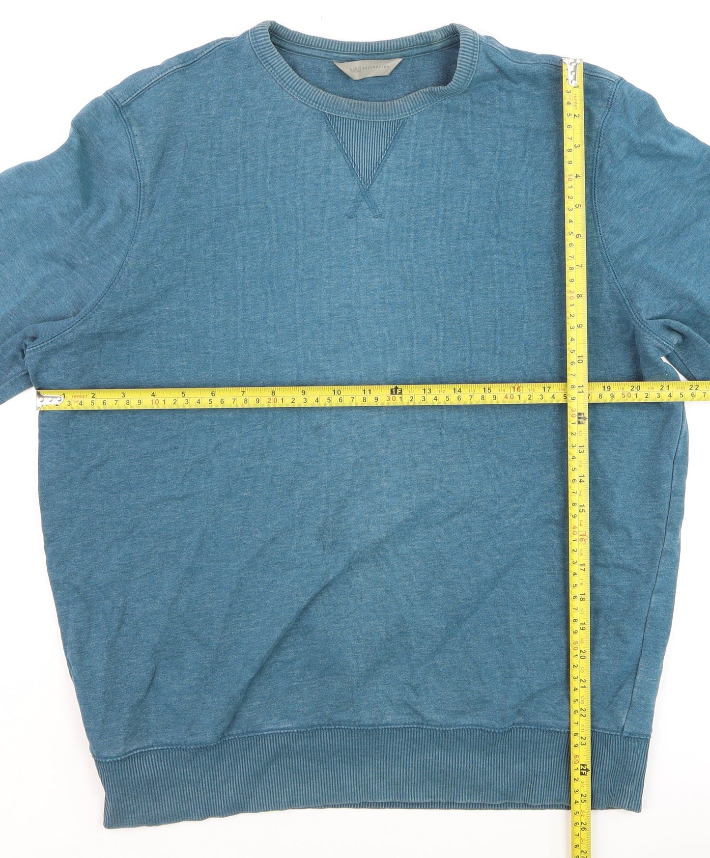 Marks and Spencer Men's Blue Cotton Crew Neck Pullover Jumper Size L