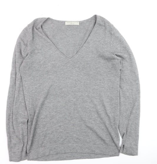 Johnstons of Elgin Womens Grey Wool Silk Cashmere V-Neck Jumper S