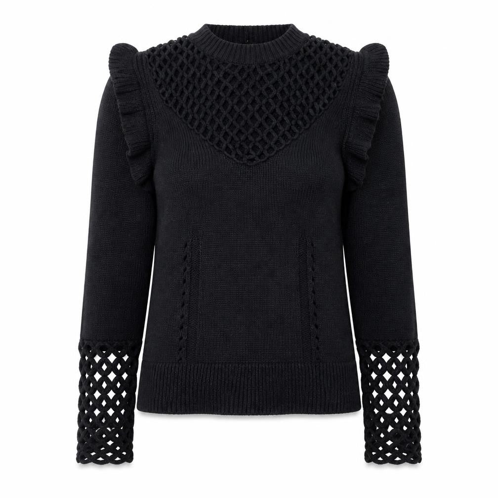 Very Women's Black Ruffle Crochet Knit Jumper Size 8