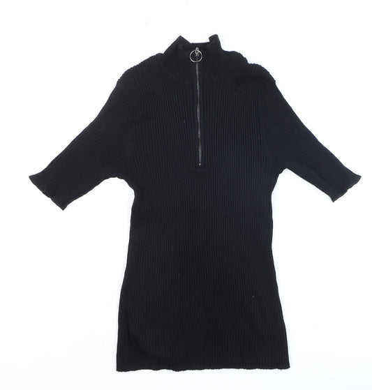 Verve Ami Women’s Black Mock Neck Ribbed Knit Zip Top Size S