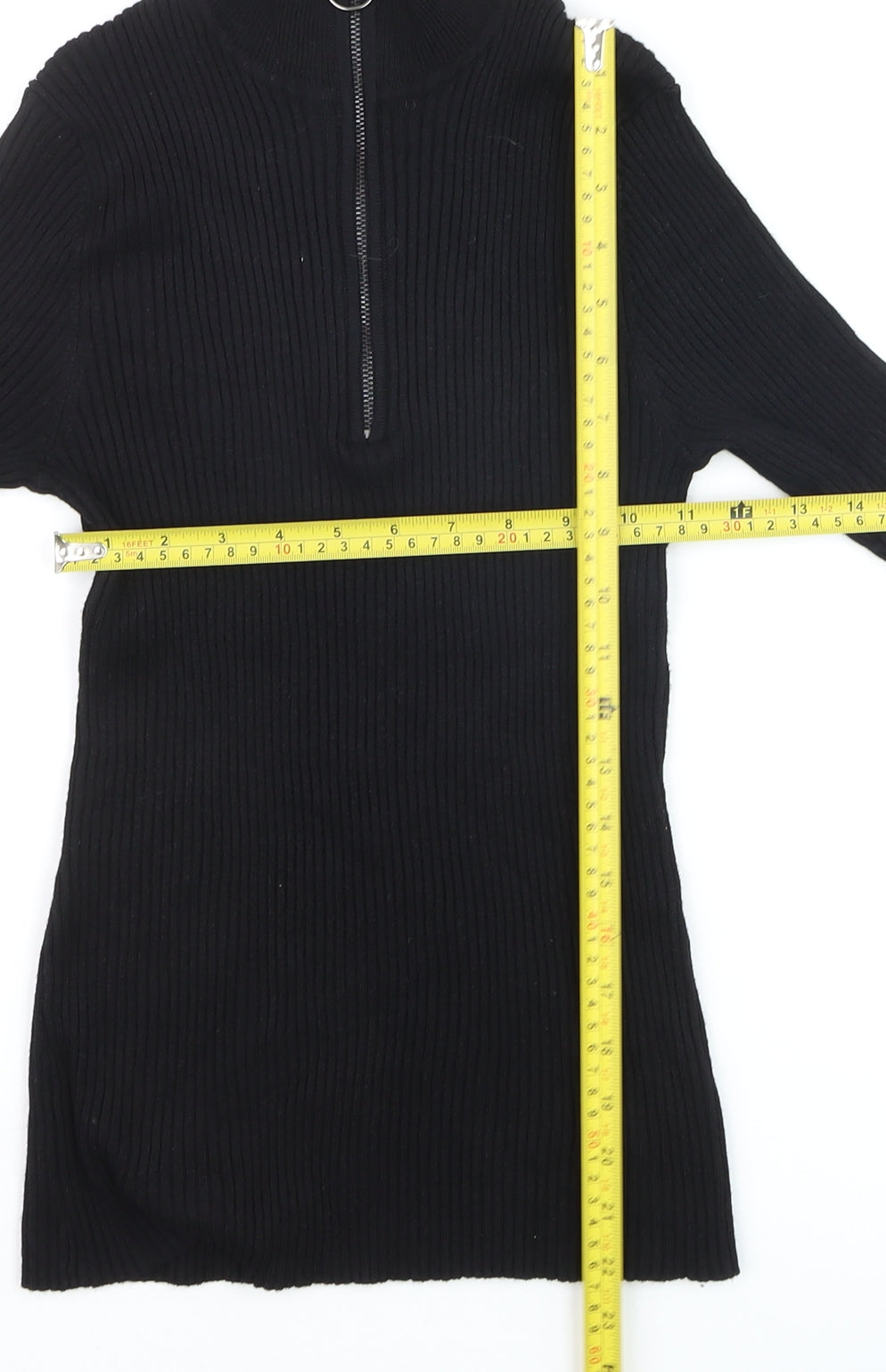Verve Ami Women’s Black Mock Neck Ribbed Knit Zip Top Size S