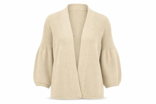 Oasis Women Beige 3/4 Sleeve Chunky Knit Open Cardigan Size 12