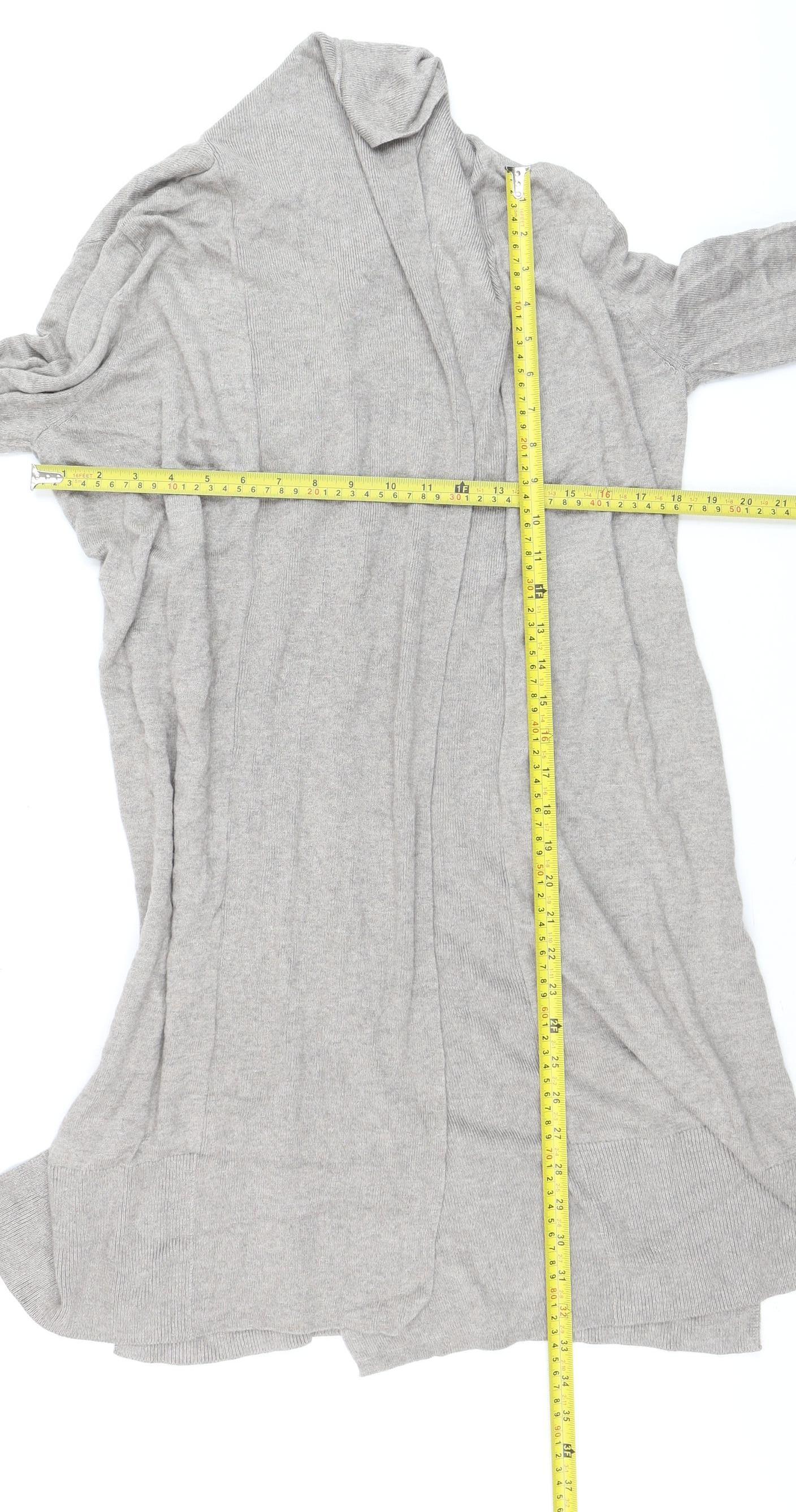 Next Women Grey Medium Open Front Long Sleeve Knit Cardigan