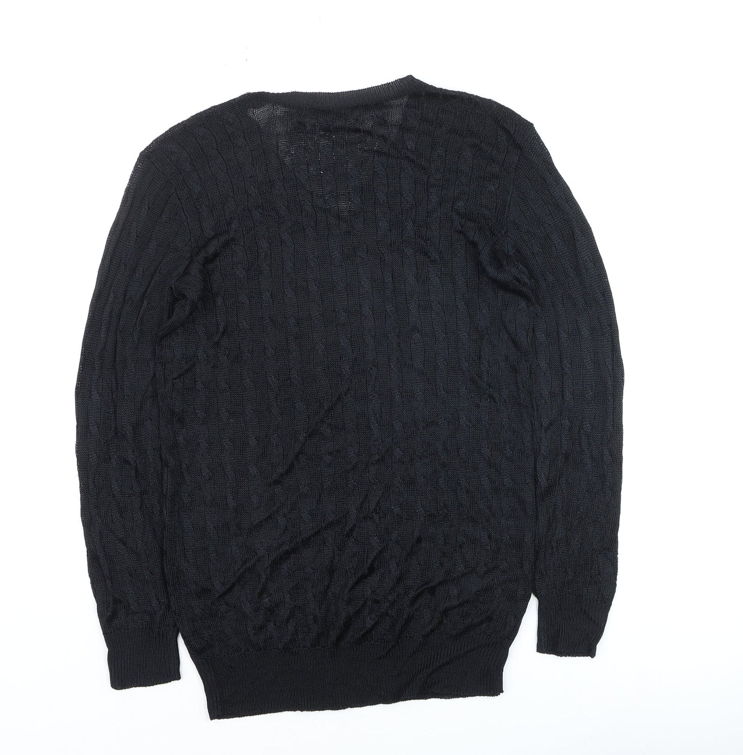 Ralph Lauren Women's Black V-Neck Cable-Knit Jumper Size S