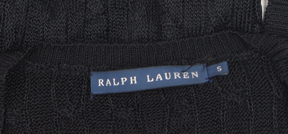 Ralph Lauren Women's Black V-Neck Cable-Knit Jumper Size S