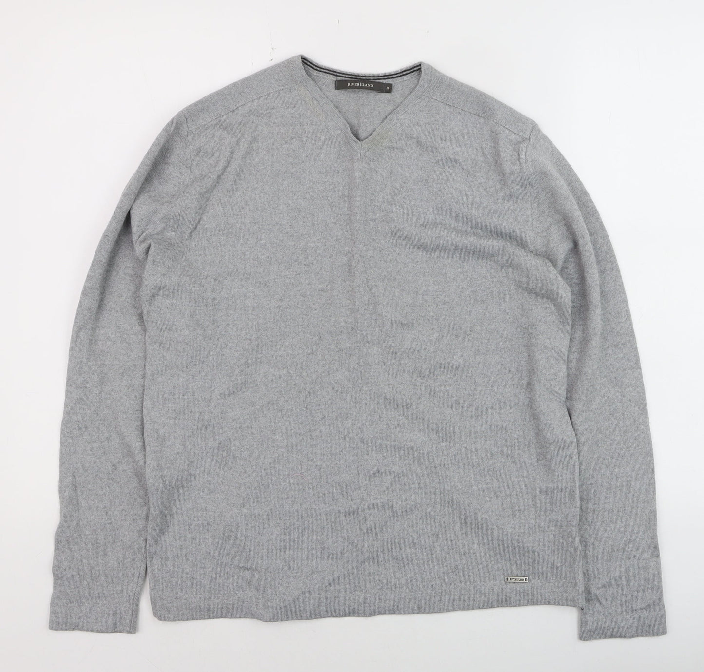 River Island Men's Grey V-Neck Merino Wool Blend Jumper M