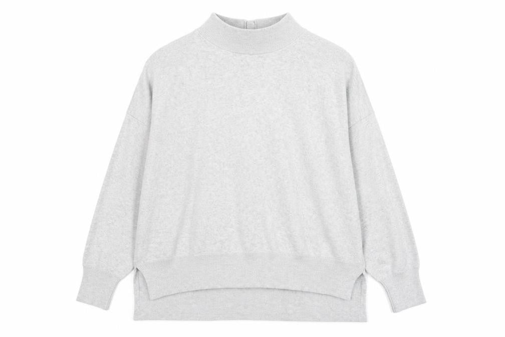 French Connection Men's Grey Mock Neck Wool Blend Jumper Size M