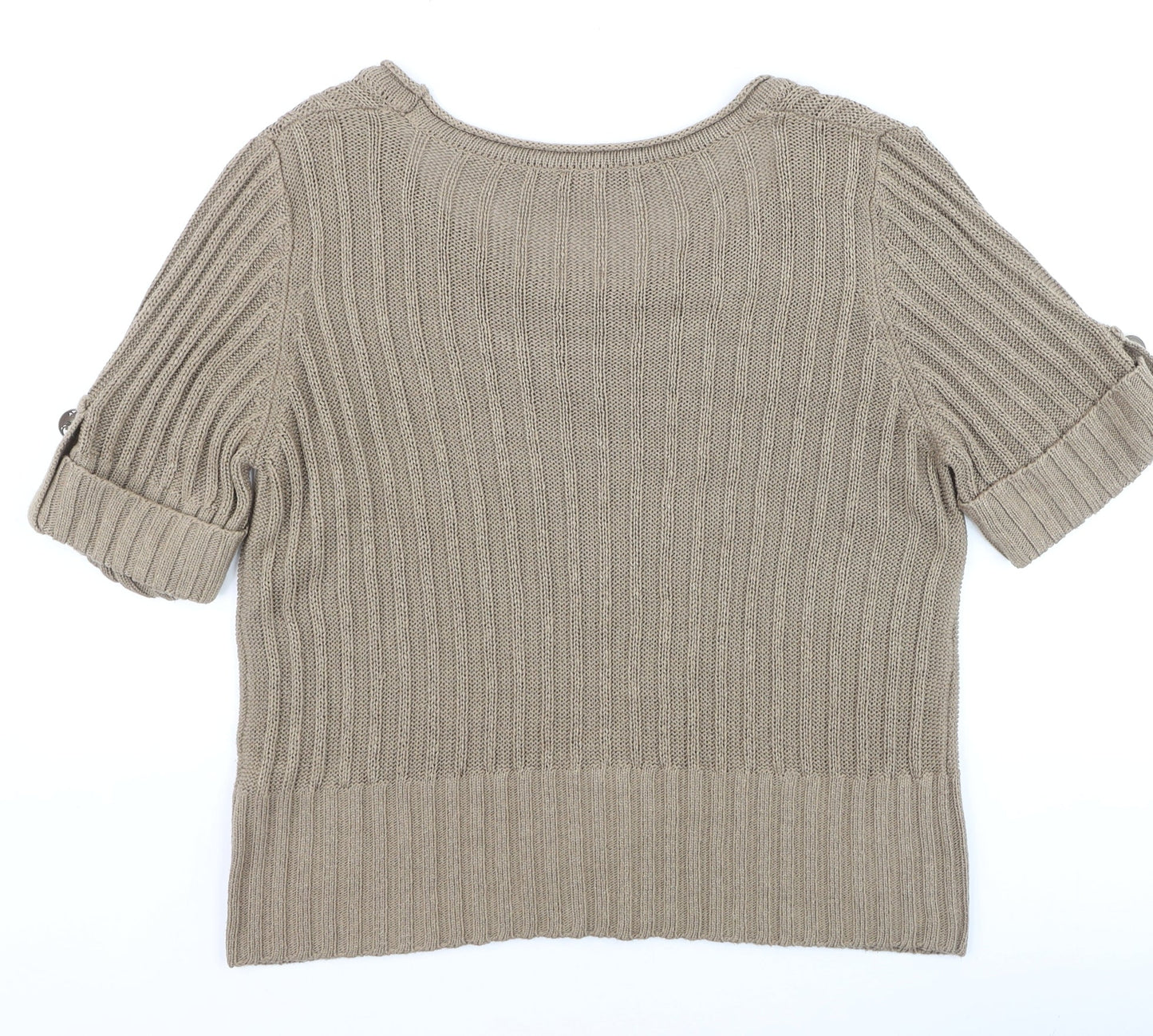 Marks and Spencer Women Beige Cotton Cable-Knit Short Sleeve Jumper Size 16