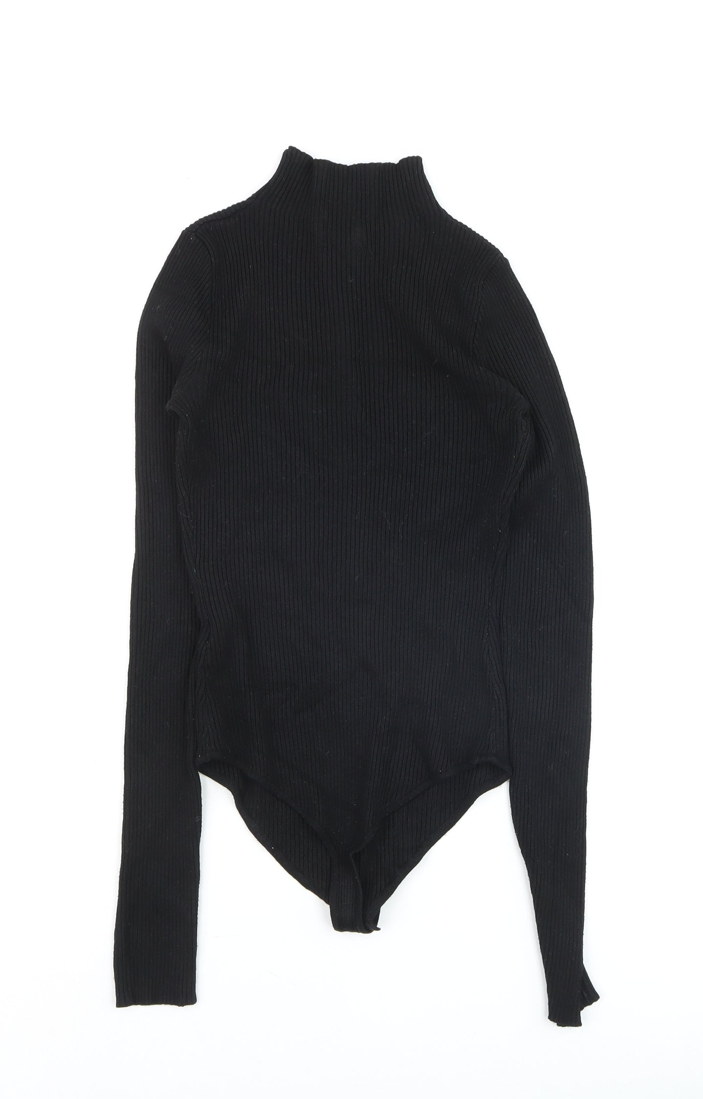 PrettyLittleThing Women’s Black Ribbed Mock Neck Long Sleeve Bodysuit Size S