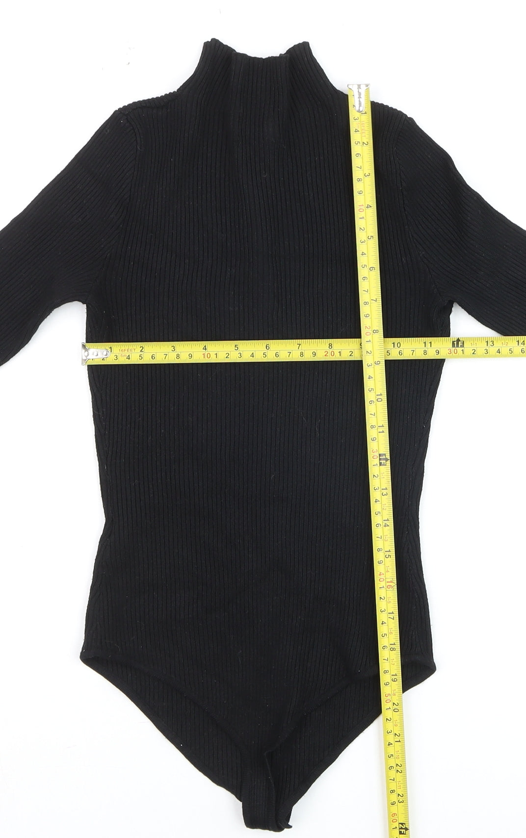 PrettyLittleThing Women’s Black Ribbed Mock Neck Long Sleeve Bodysuit Size S