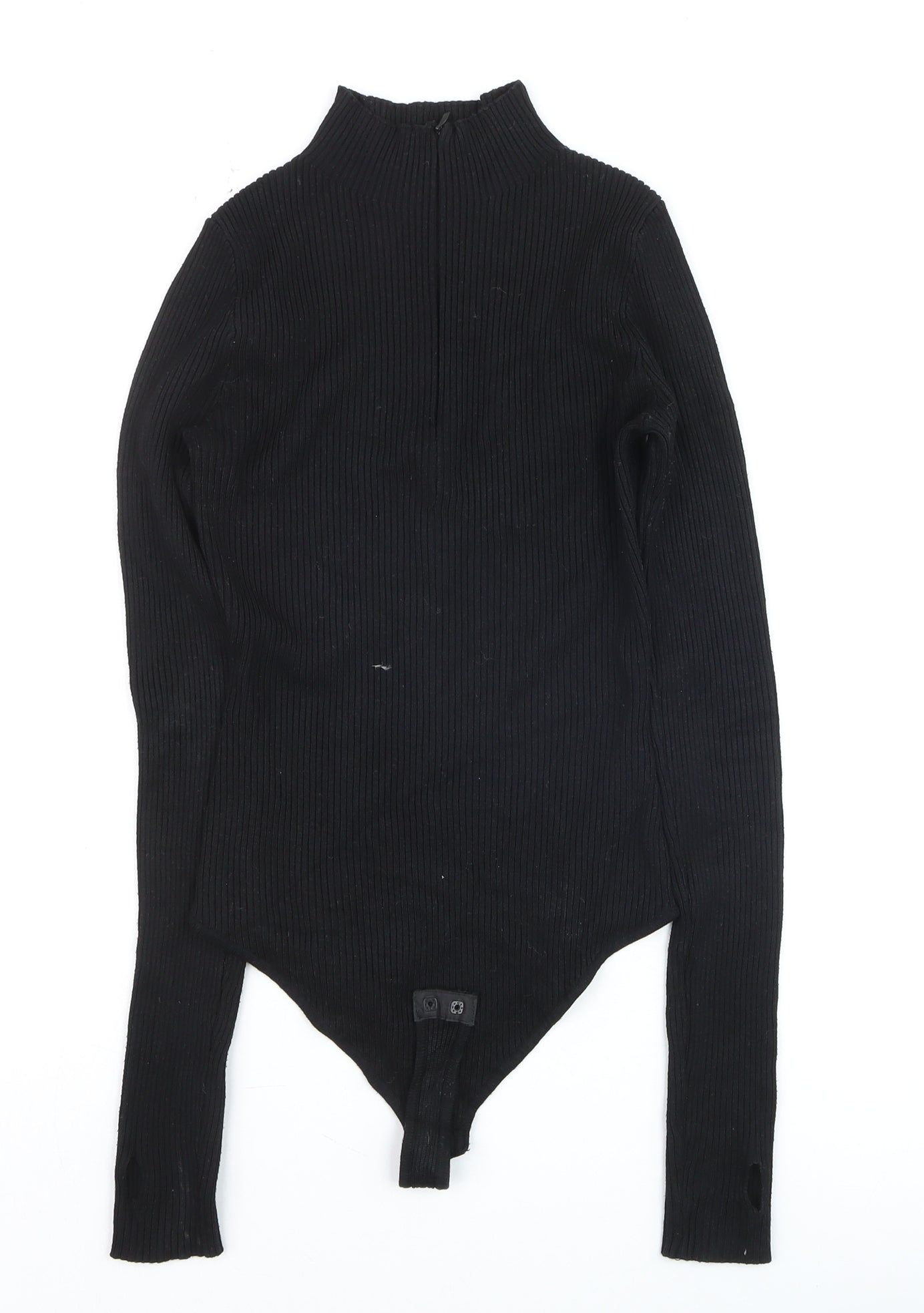 PrettyLittleThing Women’s Black Ribbed Mock Neck Long Sleeve Bodysuit Size S