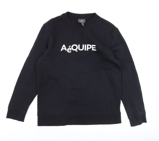 H&M Men Black Regular Fit Logo Pullover Sweatshirt M