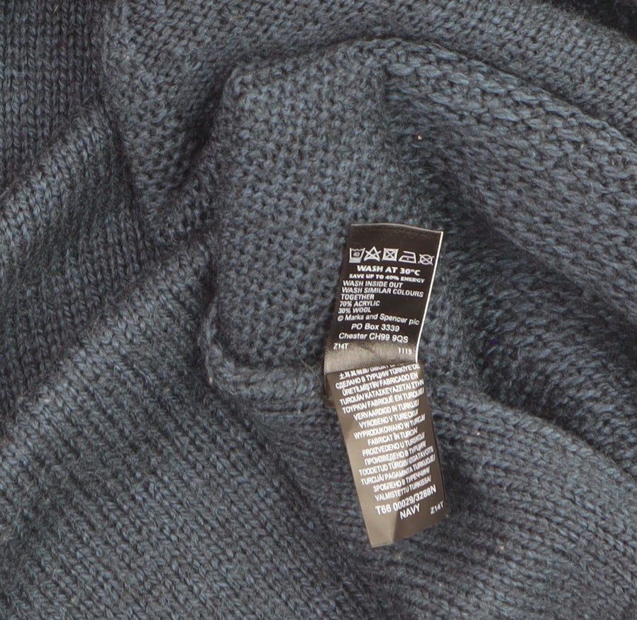 Marks and Spencer Women Blue Size 12 Open Knit Wool Blend Cardigan