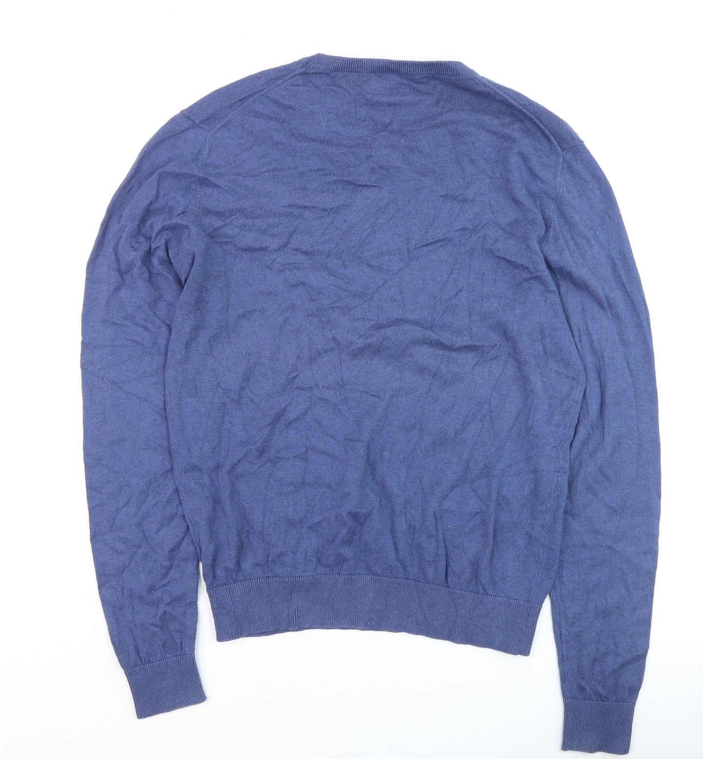 Jaeger Men's Blue Cotton Cashmere Crew Neck Jumper Size M