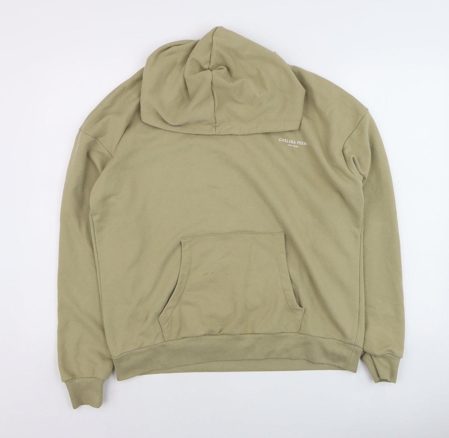 Chelsea Peers Men's Beige Pullover Hoodie Medium Logo Cotton Blend