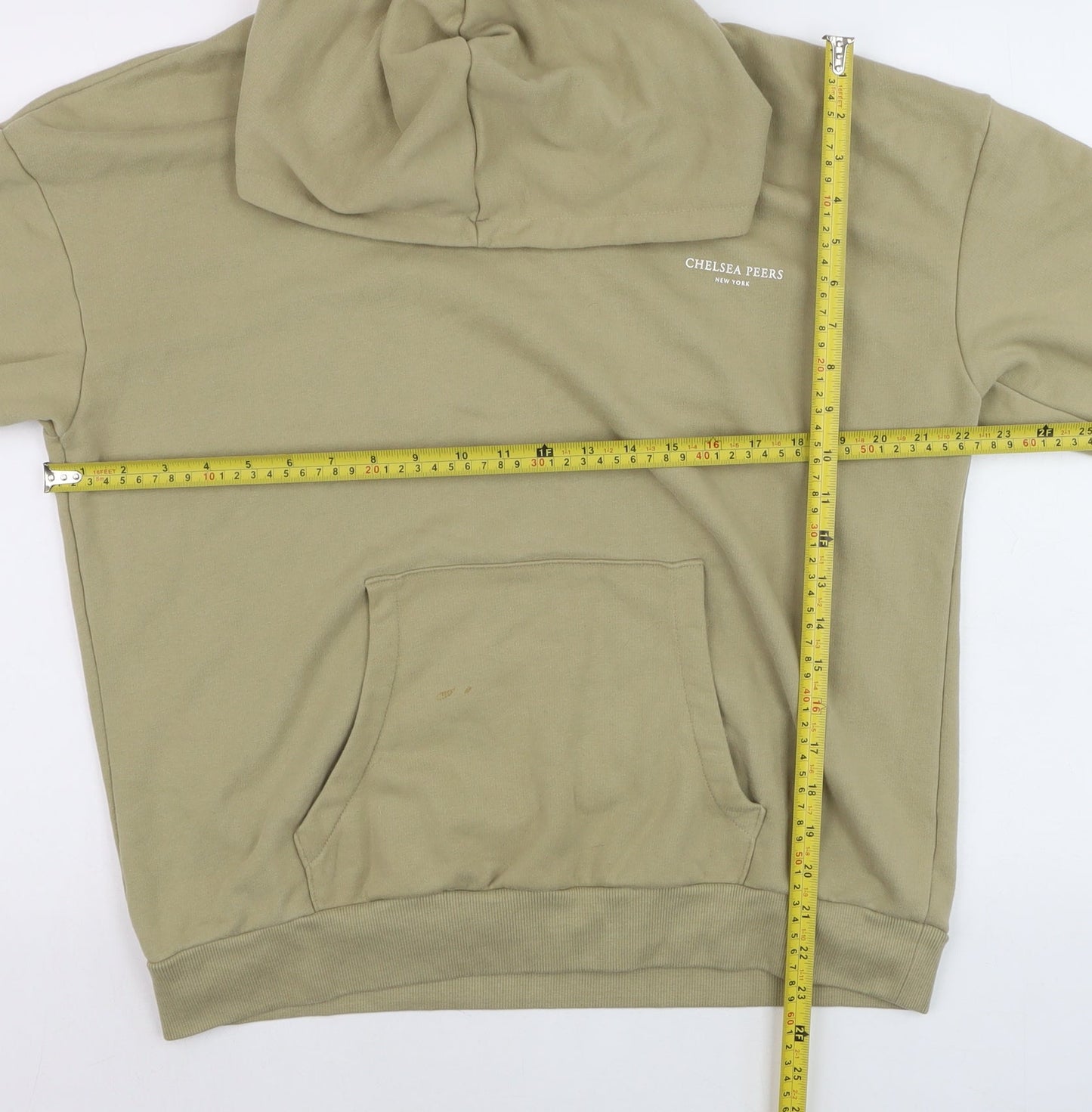 Chelsea Peers Men's Beige Pullover Hoodie Medium Logo Cotton Blend