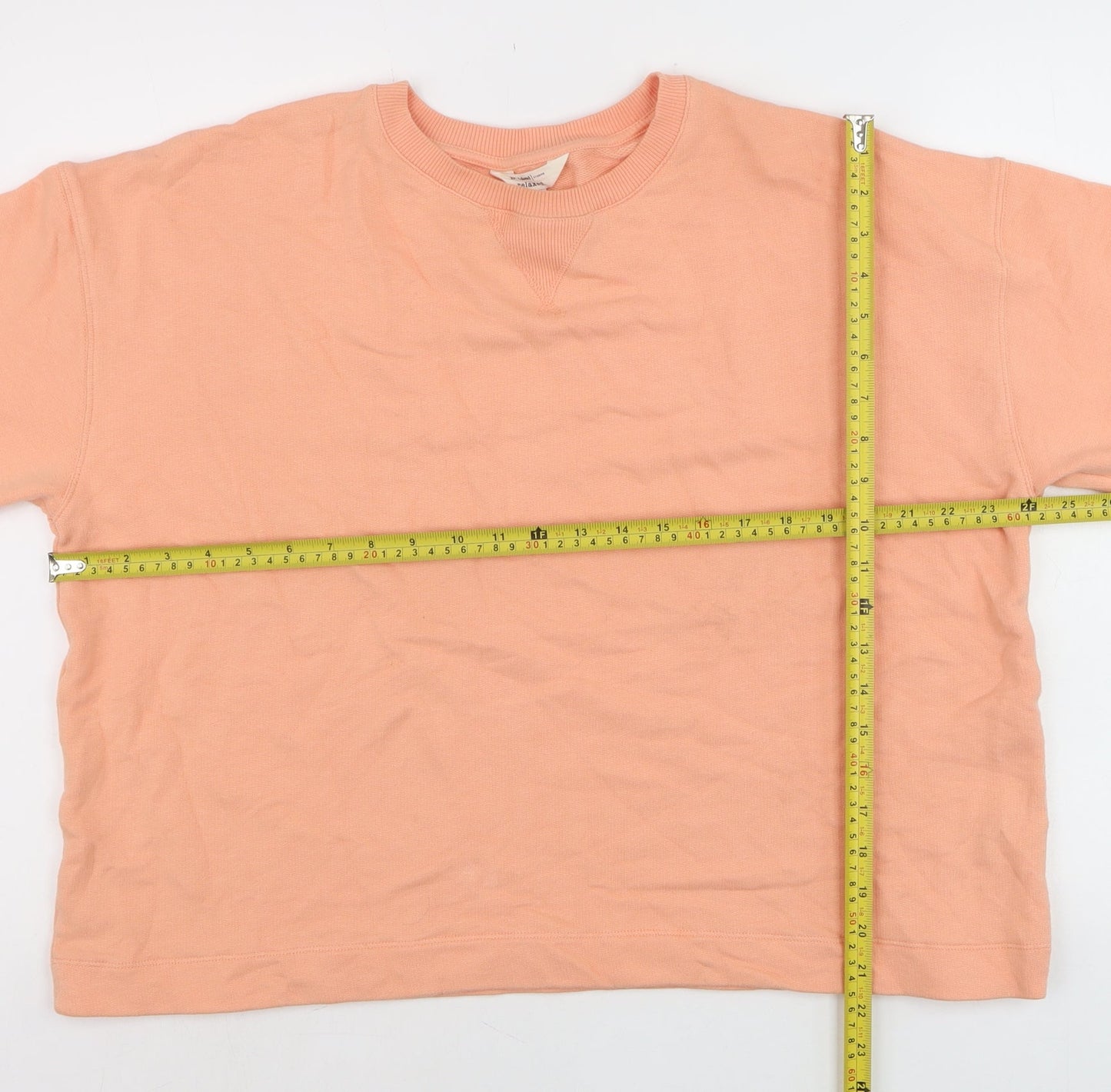 River Island Women Peach Short Sleeve Relaxed Fit Cotton T-Shirt L