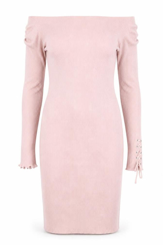 ASOS Women Pink Off Shoulder Rib Knit Bodycon Dress Size 10