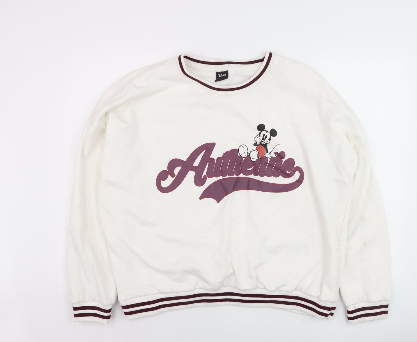 Disney Women White Mickey Mouse Crew Neck Pullover Sweatshirt XL