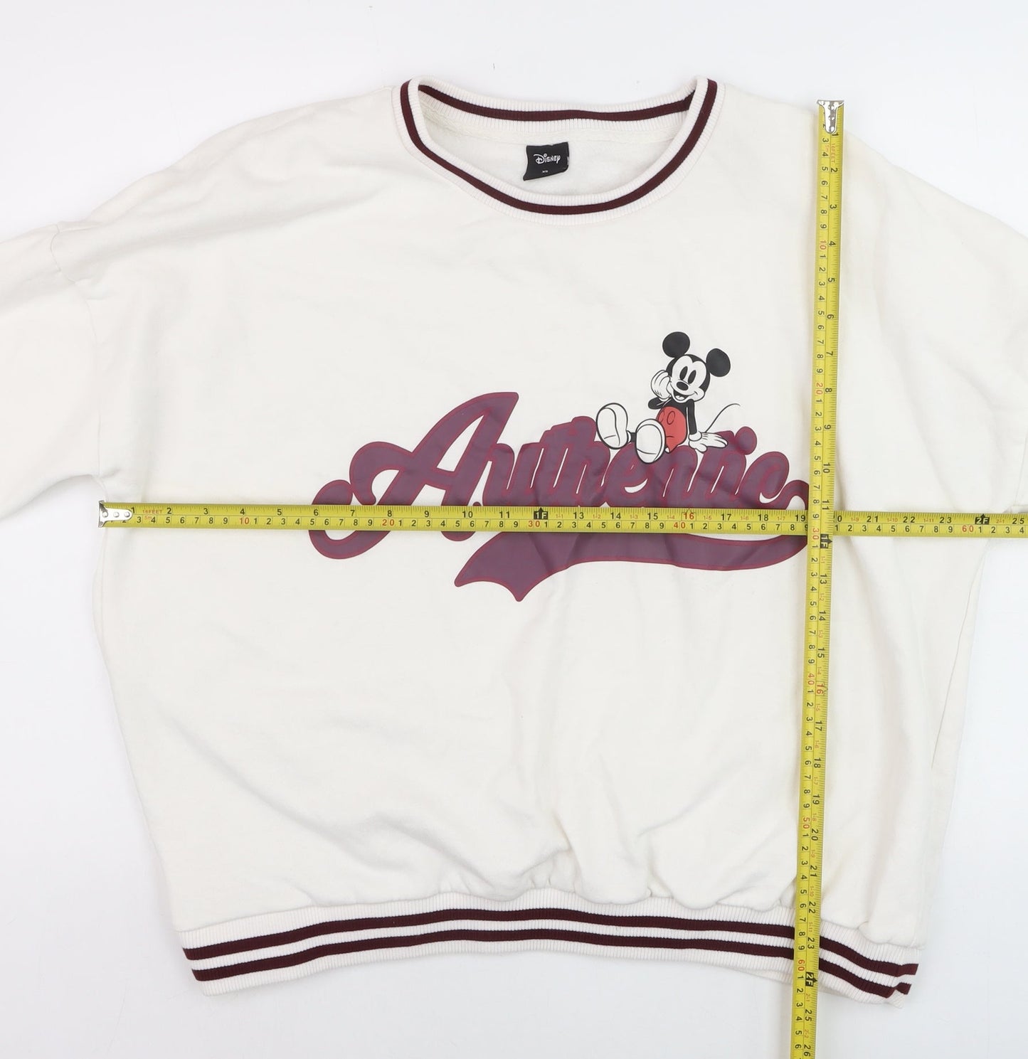 Disney Women White Mickey Mouse Crew Neck Pullover Sweatshirt XL