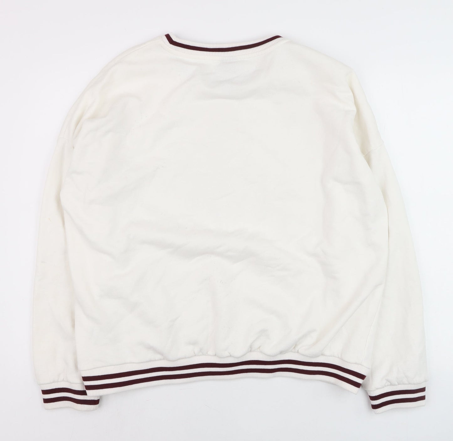 Disney Women White Mickey Mouse Crew Neck Pullover Sweatshirt XL