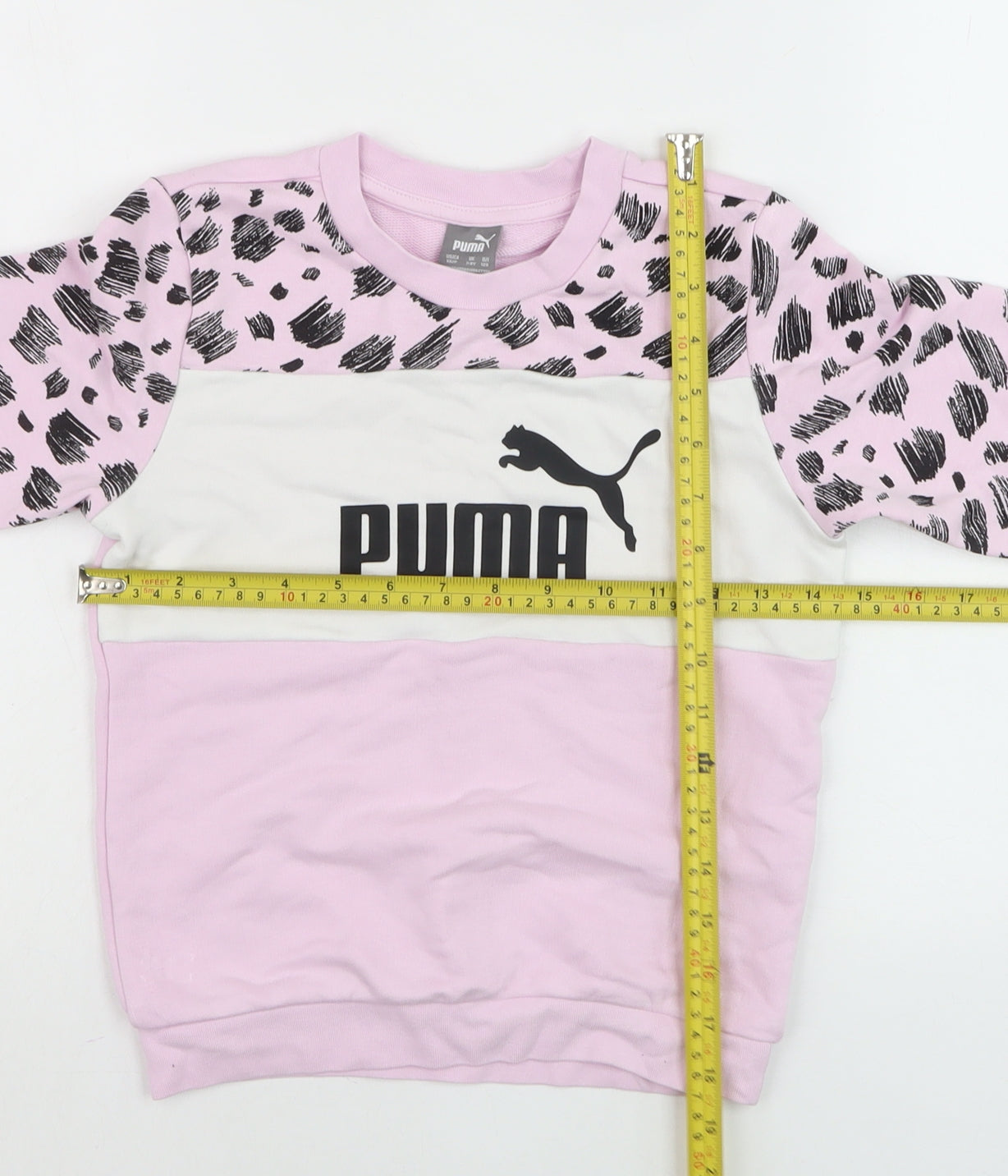 Puma Girls Pink Animal Print Logo Pullover Sweatshirt 7-8 Years