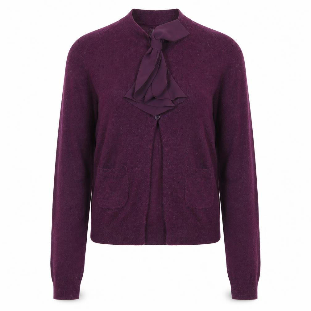Zara Women's Purple Bow Neck Cardigan Size 12 Long Sleeve Knit