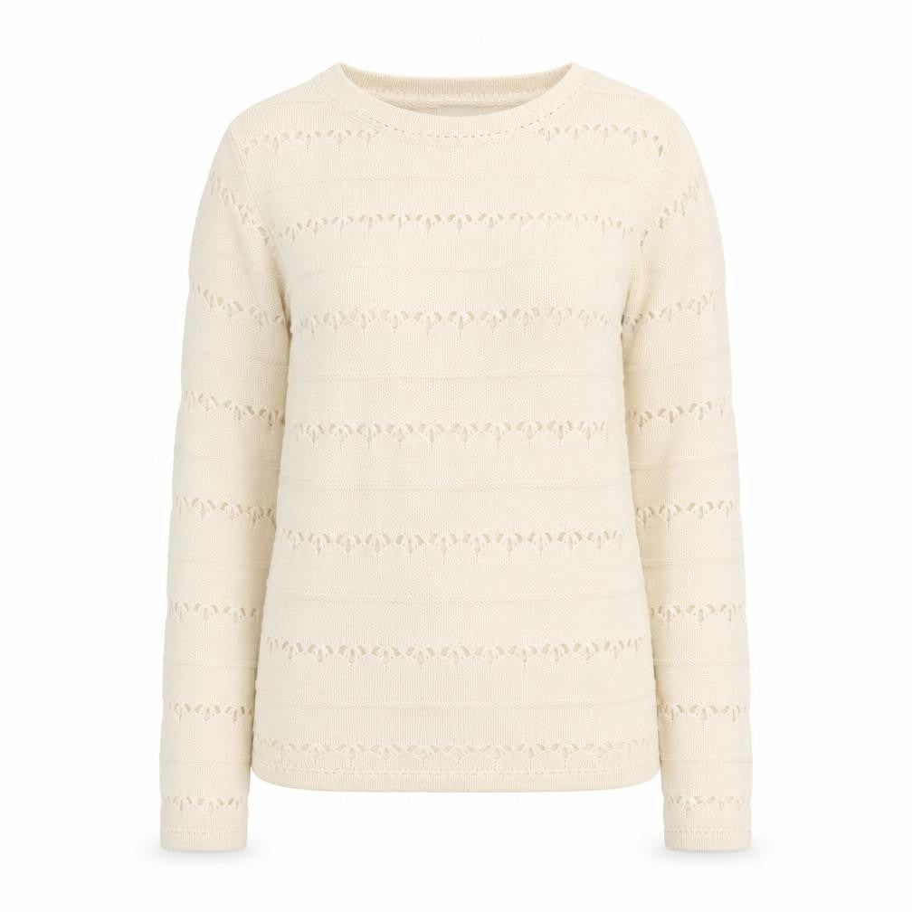 ICHI Women's Beige Open-Knit Cotton Jumper XS Lightweight Pullover