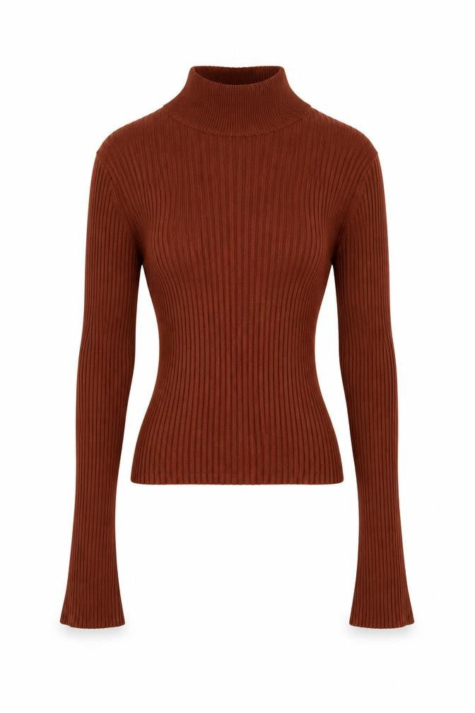 Threadbare Women Brown Roll Neck Tall Slim Fit Rib Knit Top Size 6
