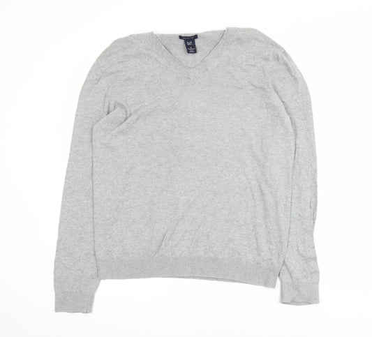 GAP Men’s Grey V-Neck Cotton Jumper Size M Lightweight Knit