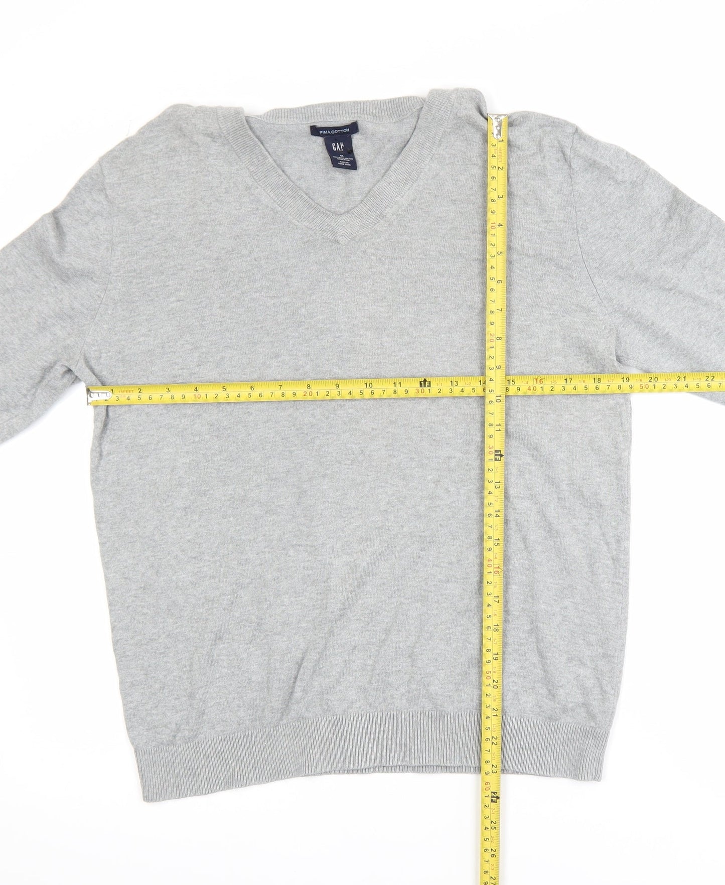 GAP Men’s Grey V-Neck Cotton Jumper Size M Lightweight Knit