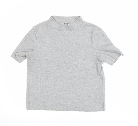 Zara Women Grey Mock Neck Short Sleeve Jersey T-Shirt Size 8