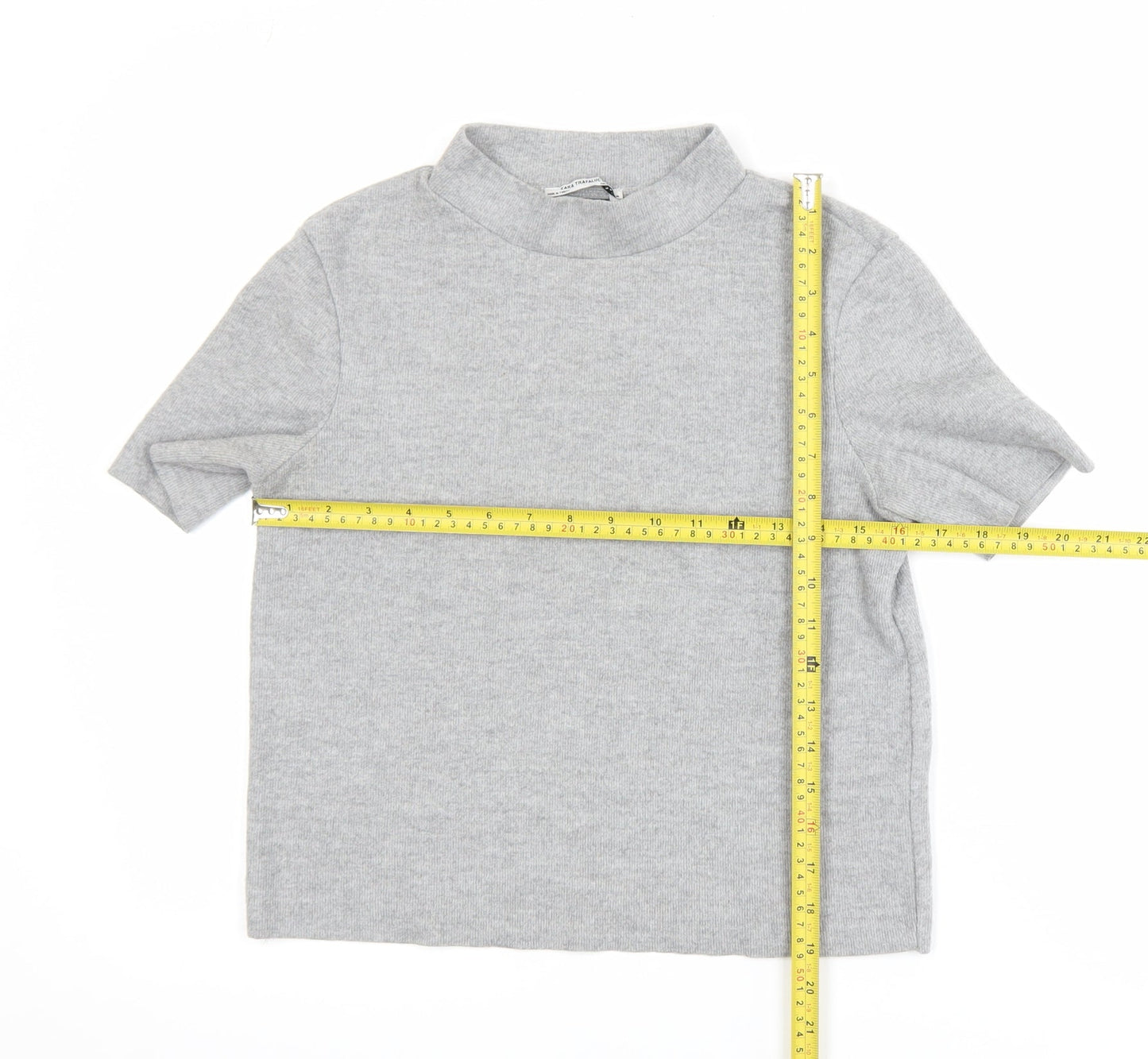 Zara Women Grey Mock Neck Short Sleeve Jersey T-Shirt Size 8