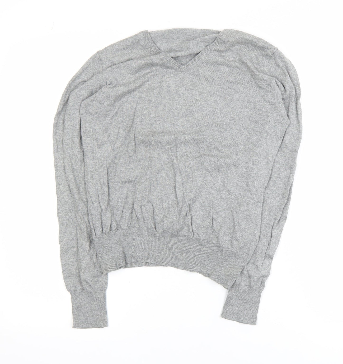 Woolovers Men’s Grey V-Neck Cotton Silk Jumper Size M