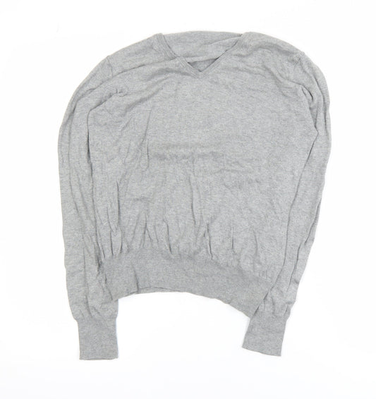 Woolovers Men’s Grey V-Neck Cotton Silk Jumper Size M