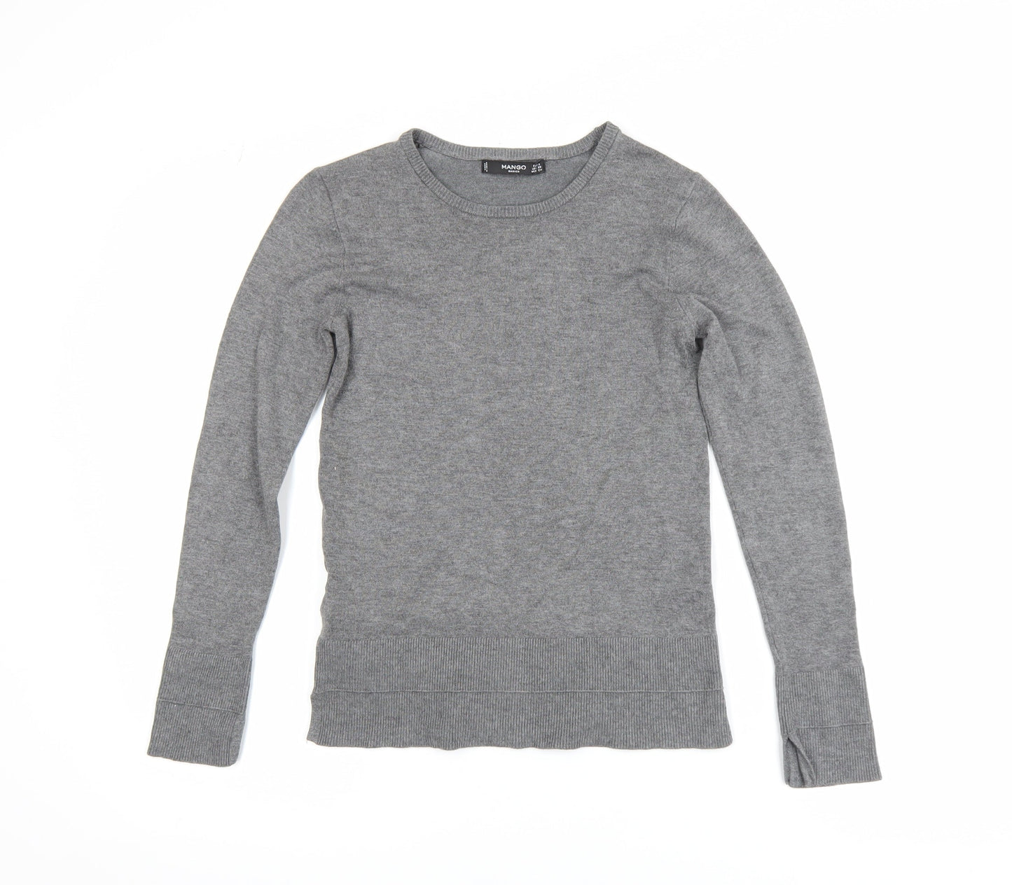 Mango Women Grey XS Pullover Jumper Long Sleeve Knit Viscose Blend