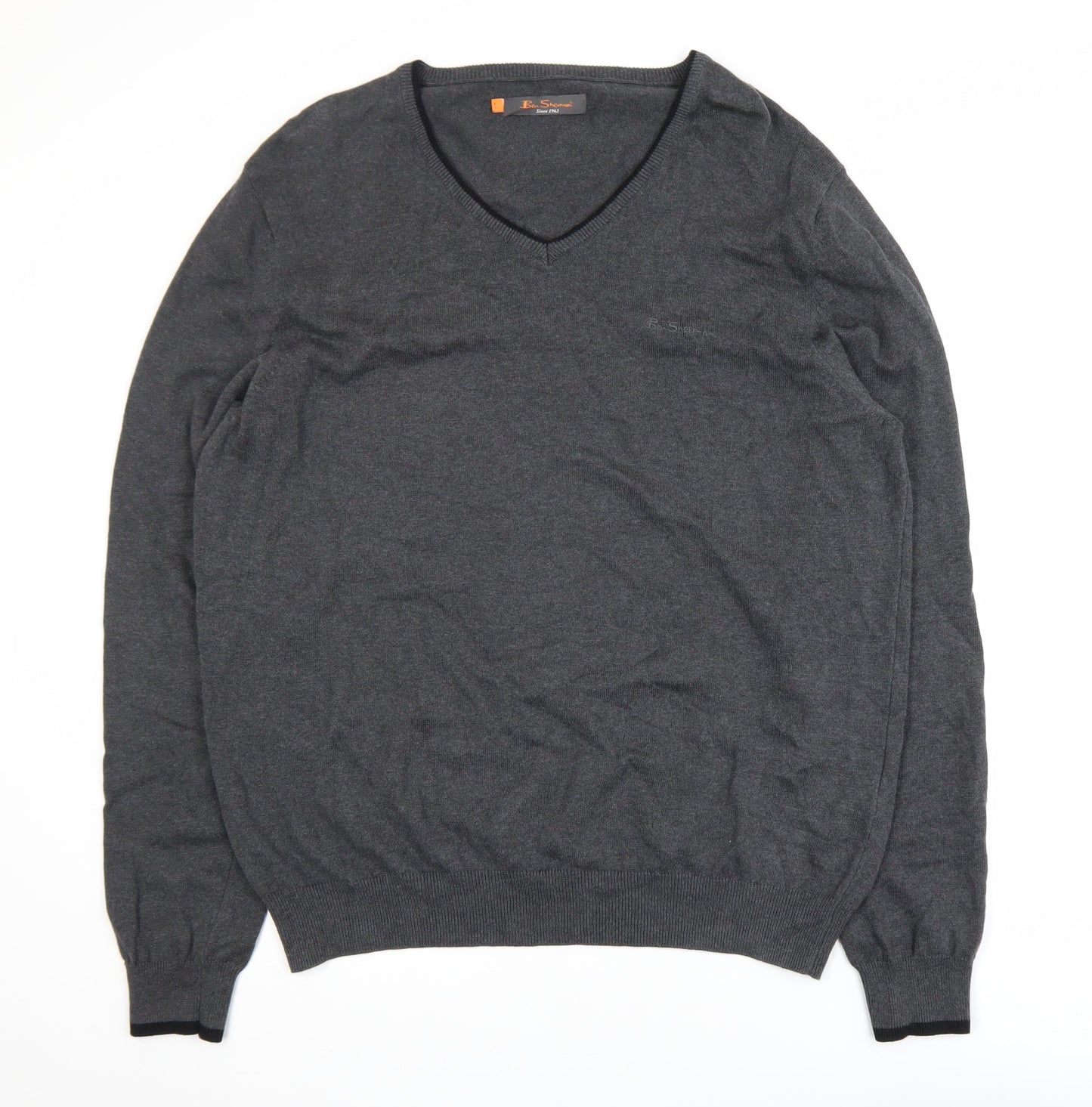 Ben Sherman Men's Grey Cotton V-Neck Pullover Jumper XL