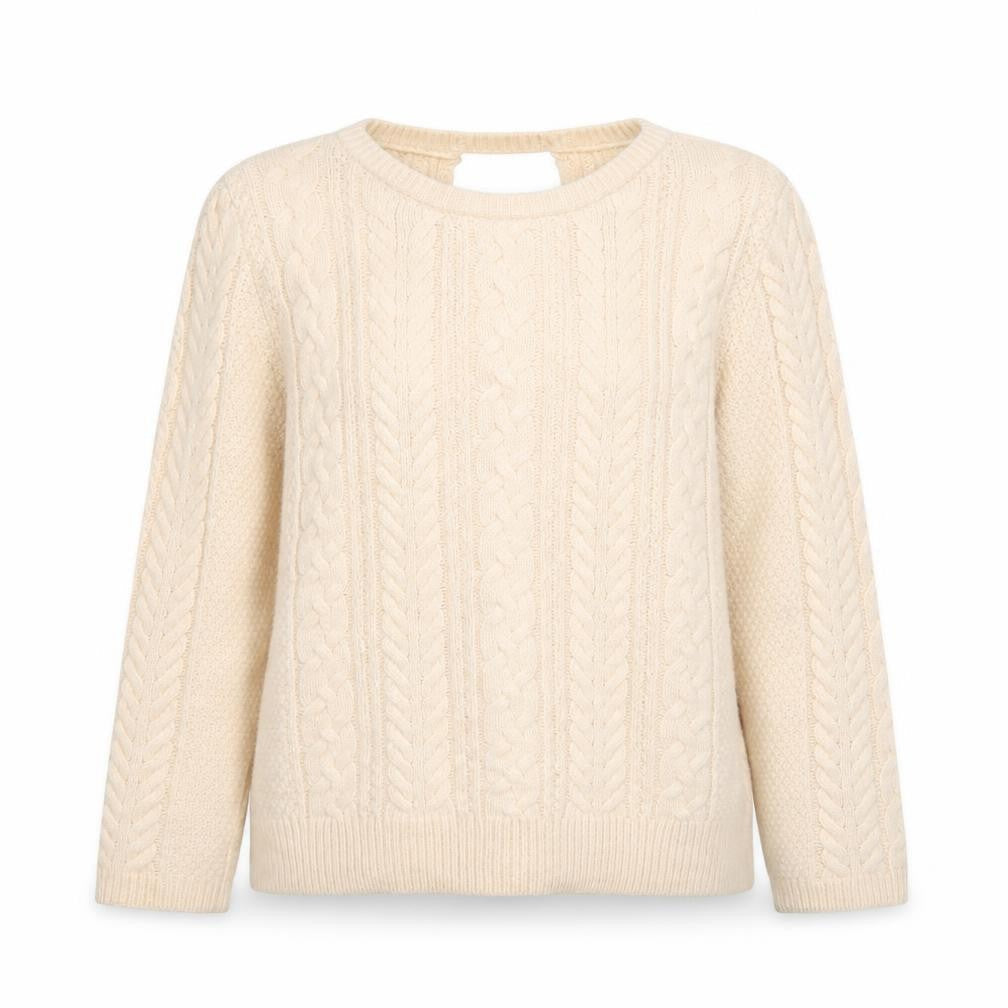 Zara Women Beige Cable-Knit Crew Neck Pullover Jumper Size L