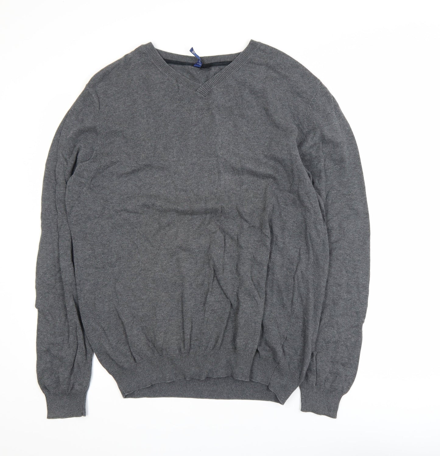 H&M Mens Grey Cotton V-Neck Pullover Jumper XL