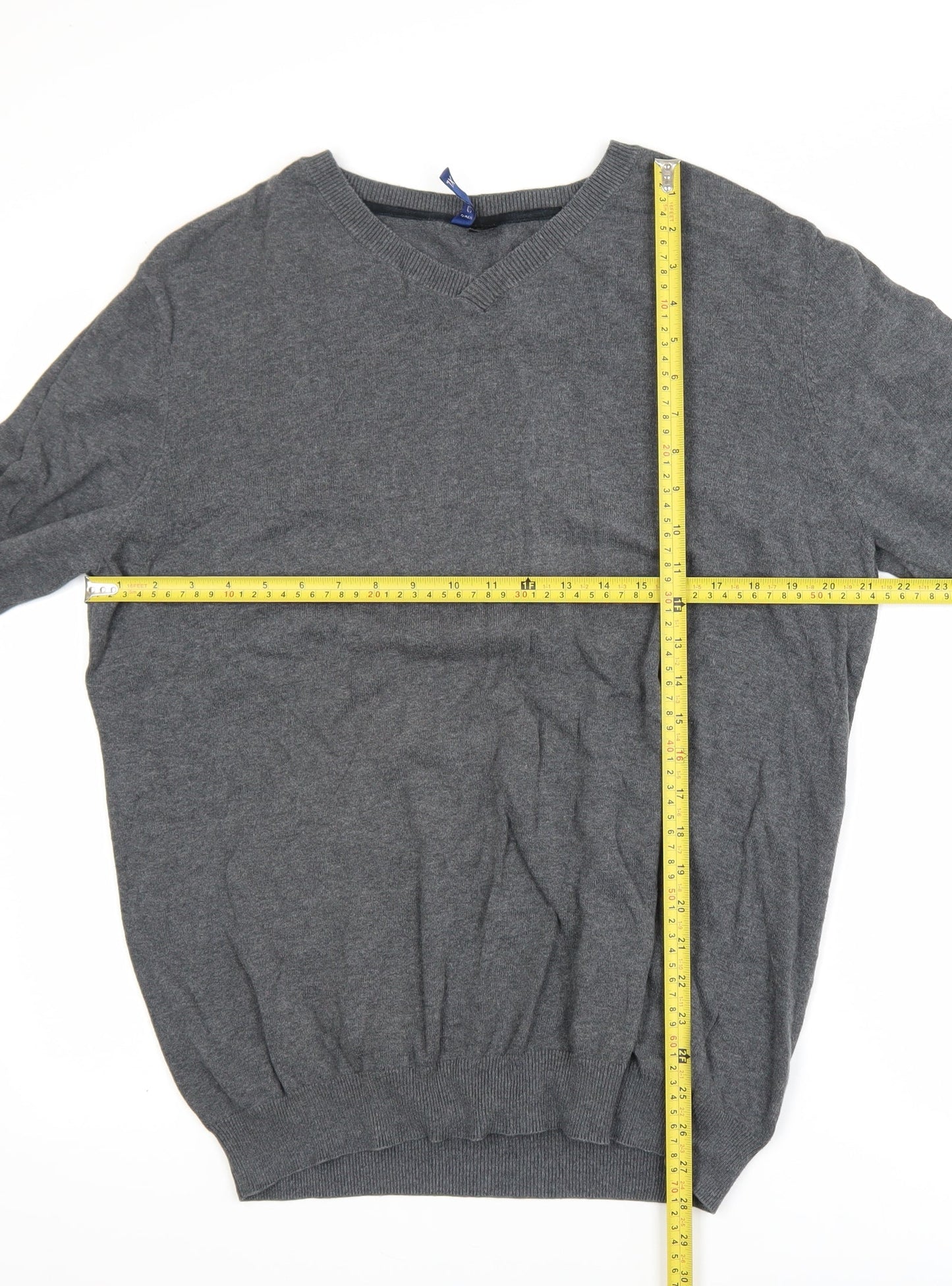 H&M Mens Grey Cotton V-Neck Pullover Jumper XL