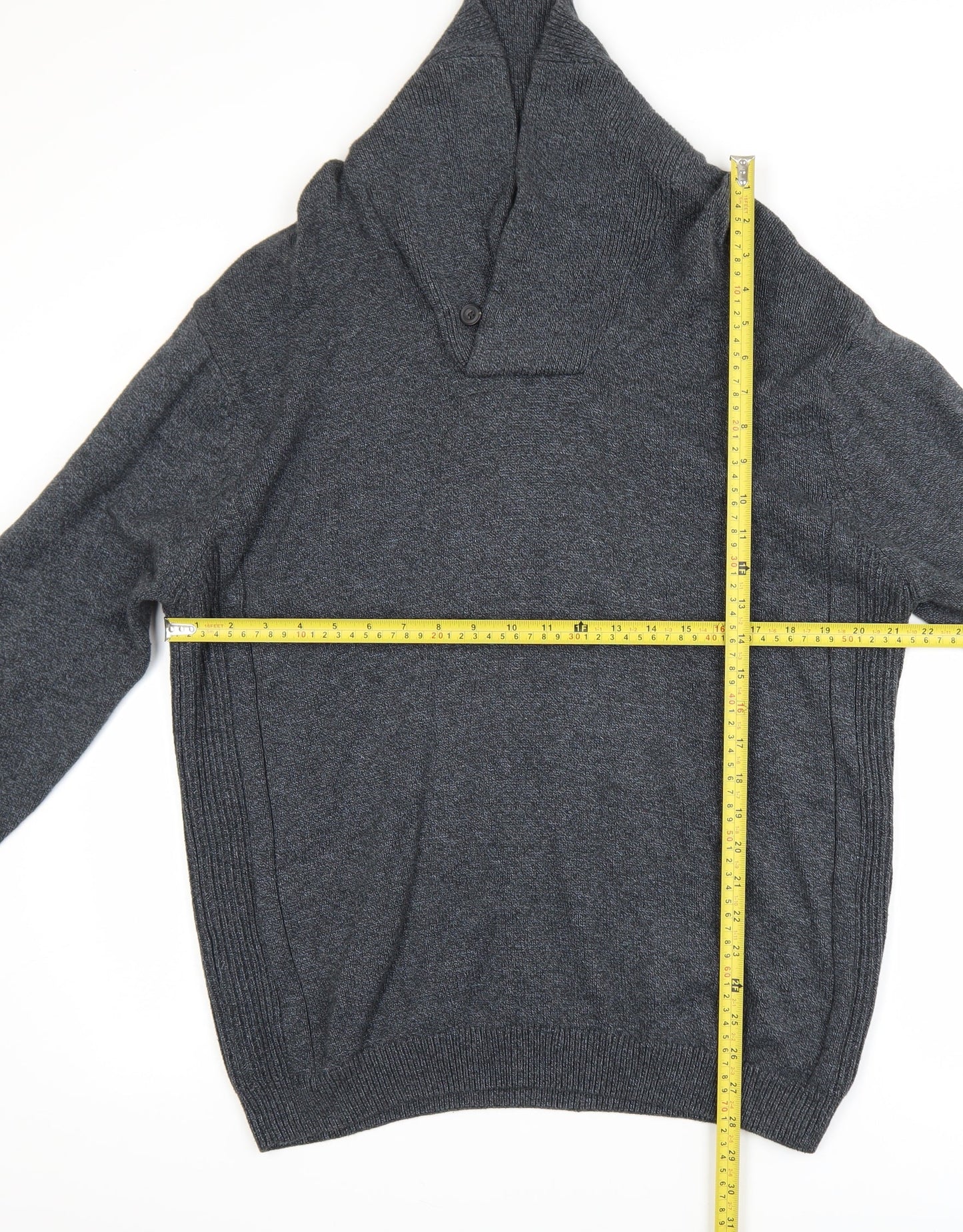 Next Men's Grey Cotton Collared Shawl Neck Pullover Jumper XL