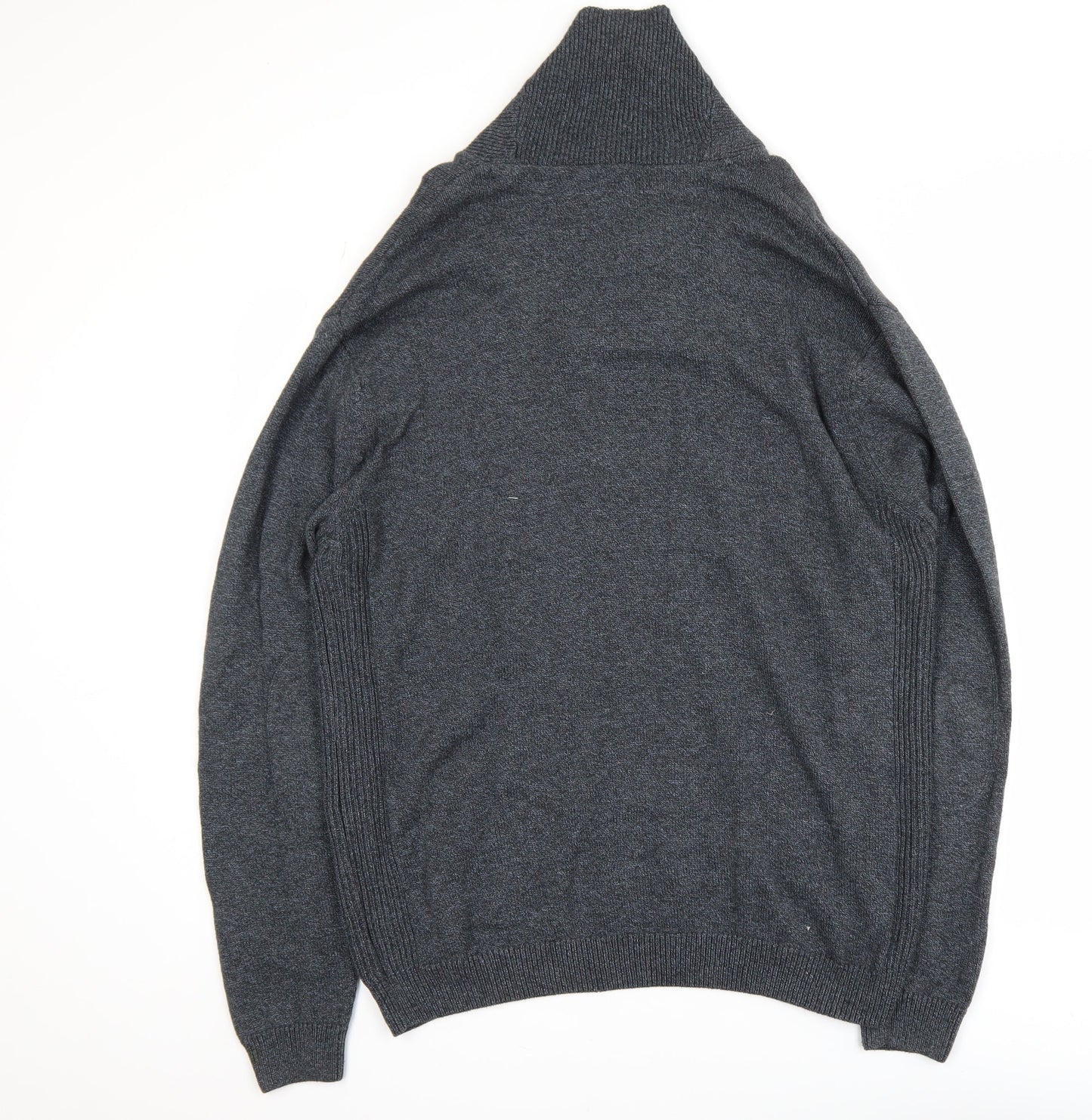 Next Men's Grey Cotton Collared Shawl Neck Pullover Jumper XL