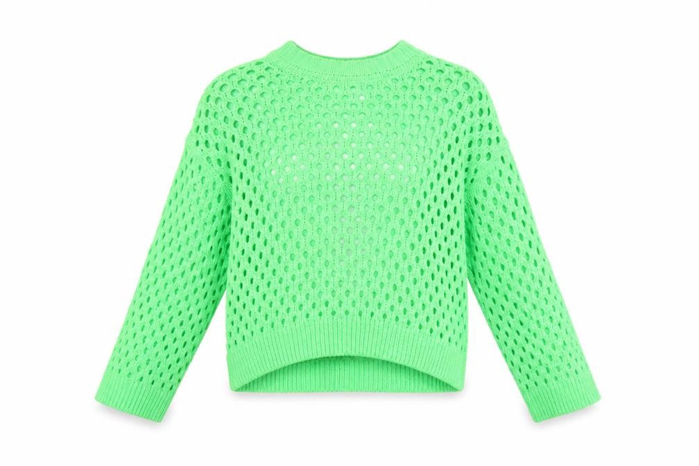 H&M Women Green Open-Knit Acrylic Pullover Jumper Size 12