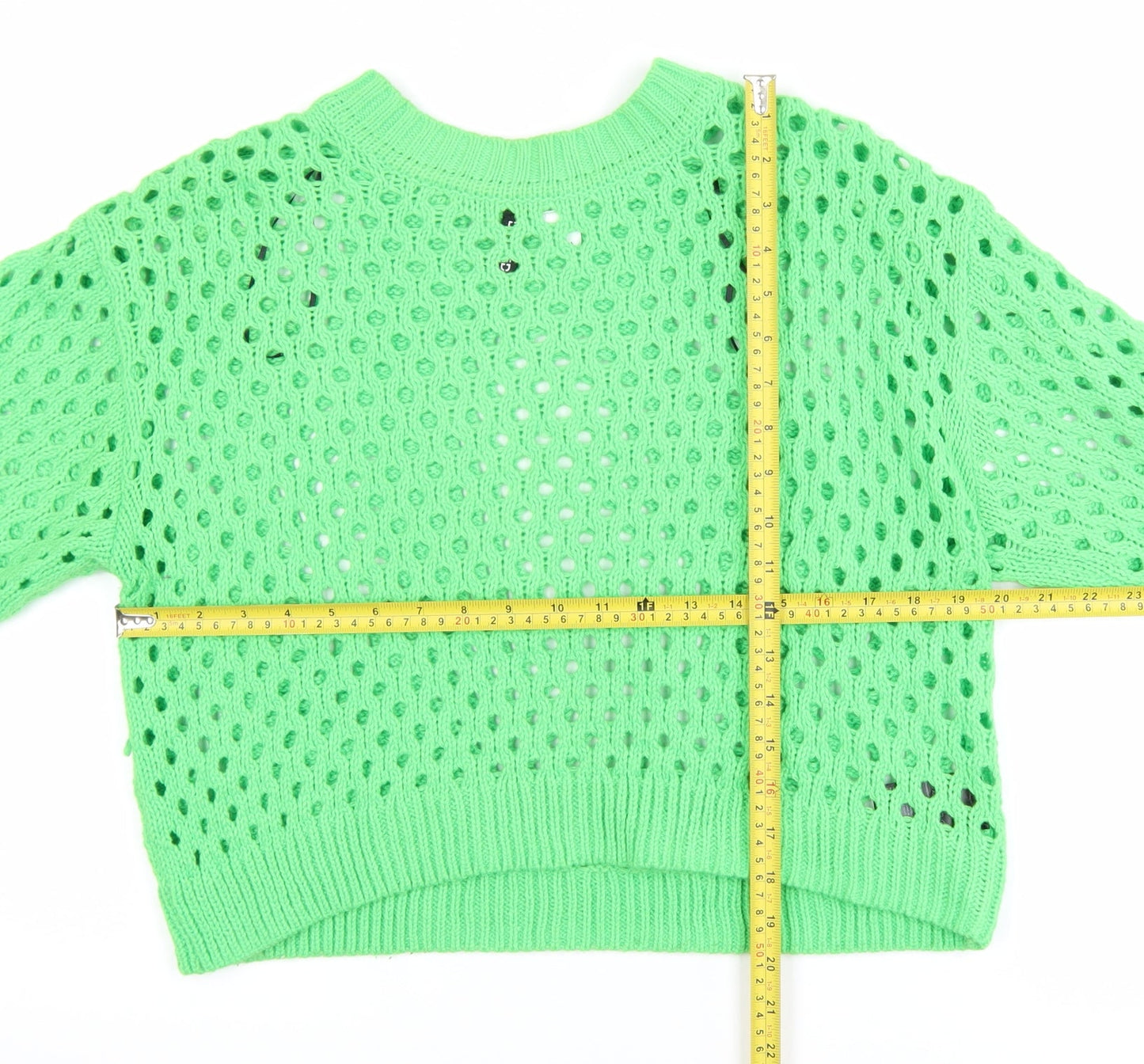 H&M Women Green Open-Knit Acrylic Pullover Jumper Size 12