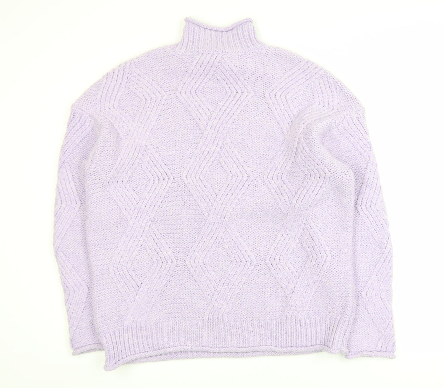 Marks and Spencer Women Purple Mock Neck Chunky Knit Jumper M