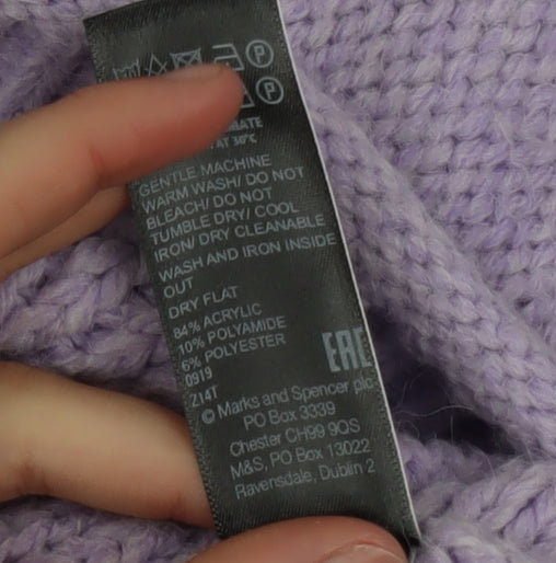 Marks and Spencer Women Purple Mock Neck Chunky Knit Jumper M